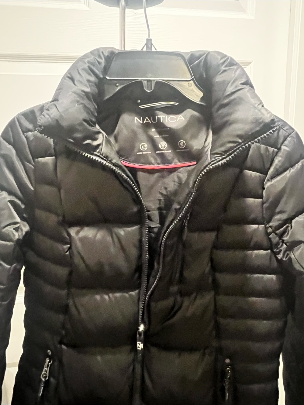 Nautica Black Quilted Puffer Jacket with High Collar